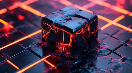Energetic Core Abstract Cube on Luminous Grid