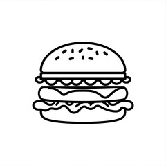 Illustration of a classic burger with sesame seeds in black and white outline