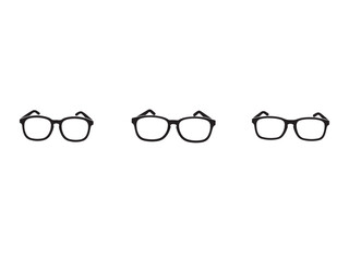 Three Pairs of Stylish Eyeglasses on White Background for Optometry and Fashion Concepts Flat Lay