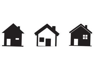 Three Stylized House Icons in Black and White Representing Home Real Estate and Property