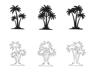 Tropical Palm Tree Silhouette Vector Set for Summer Vacation and Exotic Island Vibes Design Elements