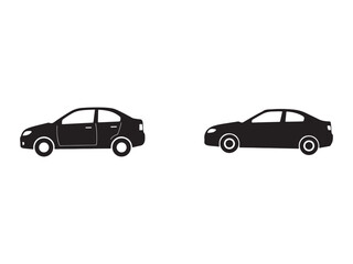 Two Black Car Silhouettes Representing Transportation and Automotive Industry Isolated on White Background Car Icons