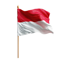 A flag with two horizontal bands of red and white flutters in the breeze on a pole