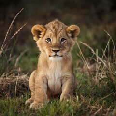 Obraz premium lion cub in the grass