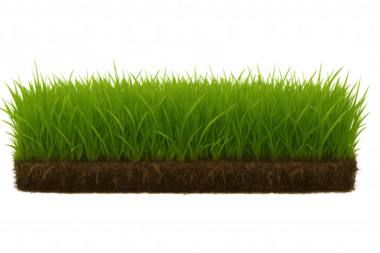 Fresh grass sod cross section showing green blades, soil, and roots on transparent background - Powered by Adobe