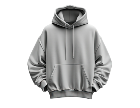 A clean, gray hooded sweatshirt, casually draped, with visible drawstrings