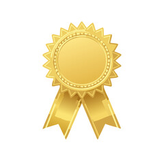 Elegant golden award ribbon medal with blank center for custom text or graphics