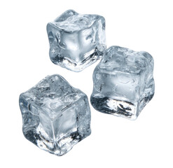 Obraz premium Three translucent ice cubes, isolated against a dark background