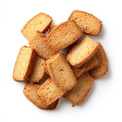 A pile of golden, crispy rusks, perfect for a quick snack or breakfast. The rusks are arranged in a neat stack, ready to be enjoyed