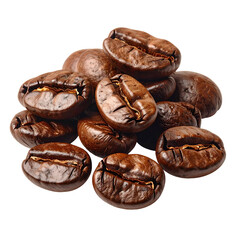 Obraz premium A close-up of roasted coffee beans, piled together against a transparent background