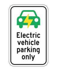 Electric Vehicle Parking Only Sign with Green Car and Lightning Bolt – High-Quality Vectorial Stock Image
