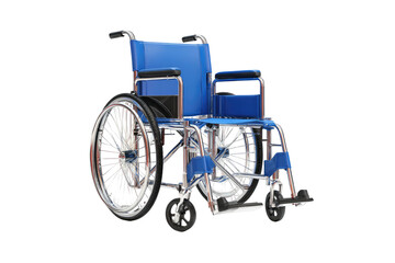 Fototapeta premium A blue and silver wheelchair with large wheels and a black background