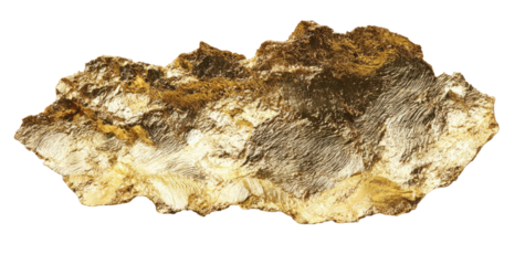A textured, irregularly shaped geological specimen, illuminated with golden hues