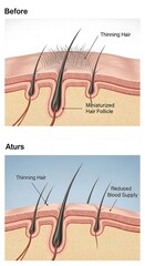 Hair Thinning Comparison - Before and After Treatment Illustration.