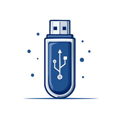 Obraz premium Blue USB flash drive cartoon vector illustration. Portable memory stick icon for data storage and transfer.