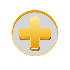 Obraz premium Golden 3D Plus Sign Icon in Gray Circle with Metallic Border