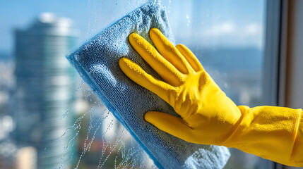 Cleaner cleaning window with the tool.