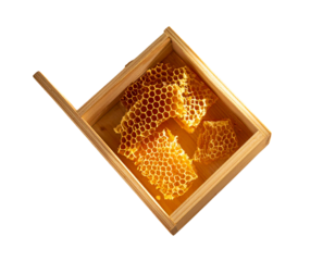 Traditional Beehive with Fresh Honeycombs and Pollen Dusting transparent background.