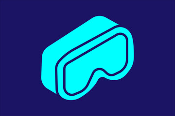 The design is rendered in a bright turquoise blue color with bold dark blue outlines, set against a deep navy background.