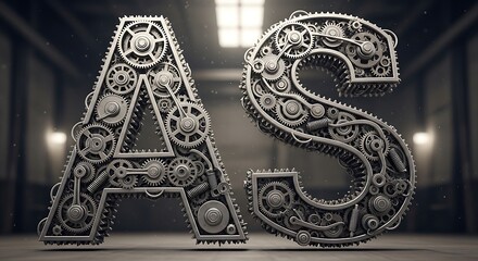 Steampunk Typography - Intricate Gearwork Letters A and S in Industrial Setting.