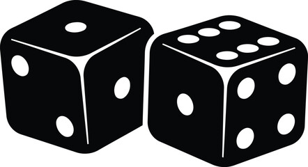 Two black dice showing the numbers one and six