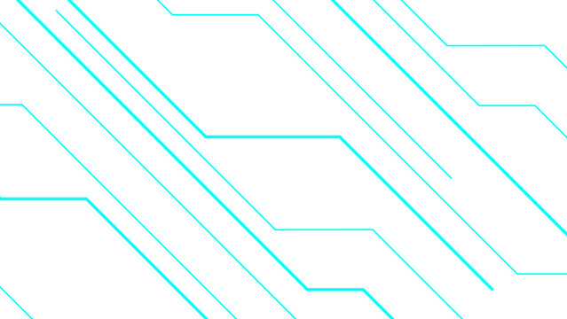 Abstract minimal geometric background with thin cyan diagonal lines on white surface. Parallel linear paths form angular circuit-like connections, sleek, futuristic, and tech-inspired modern design.