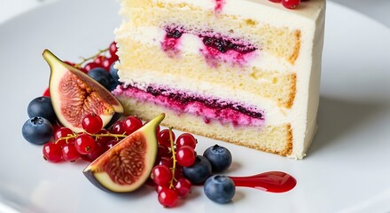 Delicious Layered Cake with Fresh Berries and Figs.