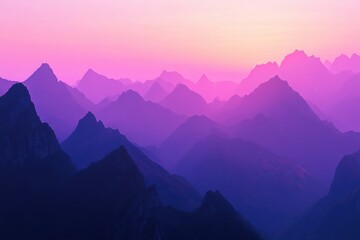 Fototapeta premium Stunning Pink and Purple Dawn Over Jagged Mountains Perfect for Nature and Landscape Projects