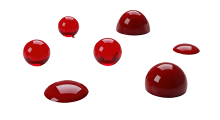 Collection of seven polished red gemstones isolated on transparent background