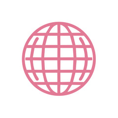 Simple Pink Globe Icon Illustration on a White Background