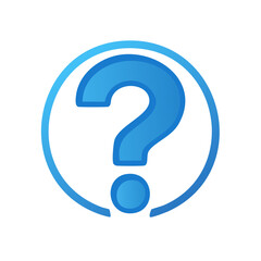 Blue question mark in a circle design for online learning or FAQ web page section graphic