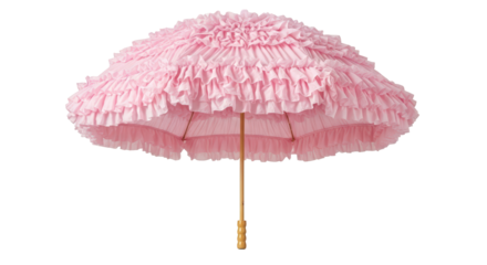 Ornate pink ruffled parasol isolated on transparent background