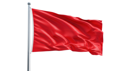 Waving red flag on a flagpole isolated on transparent background