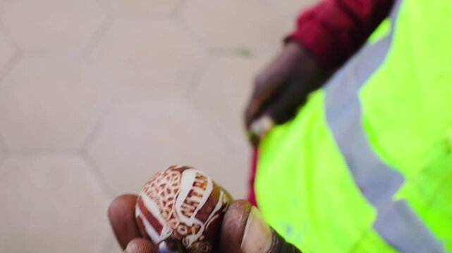 A keychain made from the Makalani nut, in Windhoek, Namibian