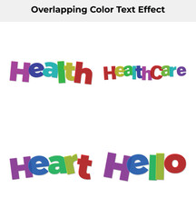 Colorful Text Overlapping Art on White Background Health, Healthcare, Heart, Hello