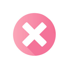Obraz premium Pink Circle Icon with White X Shape Rejection Failure Cancel Button Symbol