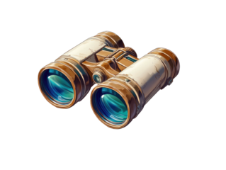 Detailed illustration of binoculars with ivory and bronze tones