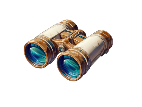 Detailed illustration of binoculars with ivory and bronze tones