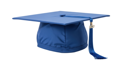 Blue graduation cap with tassel isolated on transparent background