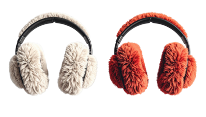 Fashion Collection of Fluffy Earmuffs in Pair Variations, isolated on transparent background