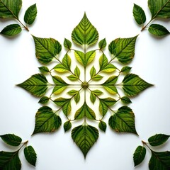 Symmetrical Arrangement of Green Leaves Creating Floral Art Design