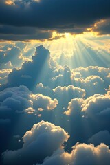 Beautiful Light Scattering Through Clouds with Dramatic Sunbeams at Sunrise