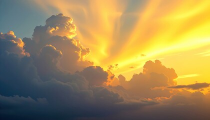 Golden Clouds Reflecting Sunlight at Dusk Over a Serene Horizon