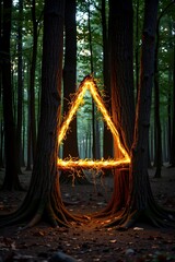 Glowing Triangle of Light Surrounded by Tall Trees in Forest Setting