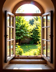 Open Window with Sunlight and Green View in a Cozy Room