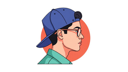 Creative Illustration of a Young Man in Profile Wearing Glasses and Cap