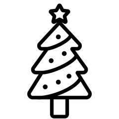 Line icon of a Christmas tree with star topper. Perfect for festive decorations, holiday branding, and winter celebration visuals.