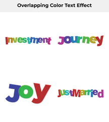 Investment Journey Joy Just Married Overlapping Colorful Text on White Background