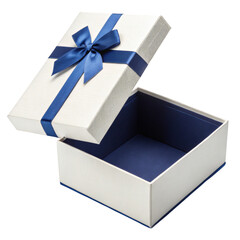 Elegant Gift Box with Blue Ribbon Bow – Luxury Present Packaging on White Background