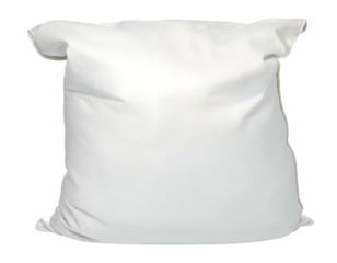 A large, white, fabric sack, with a crumpled appearance against a black background